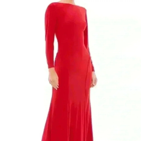 Leena By Mac Duggal Long Sleeve Cowl Back Red Jersey Gown 25929-New - Picture 15 of 16
